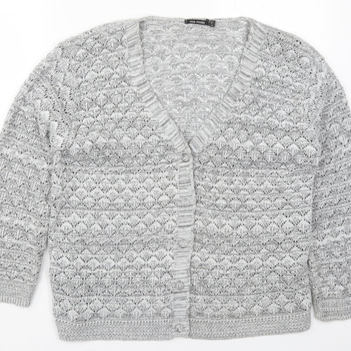 Mia Moda Womens Grey V-Neck  Acrylic Cardigan Jumper Size L