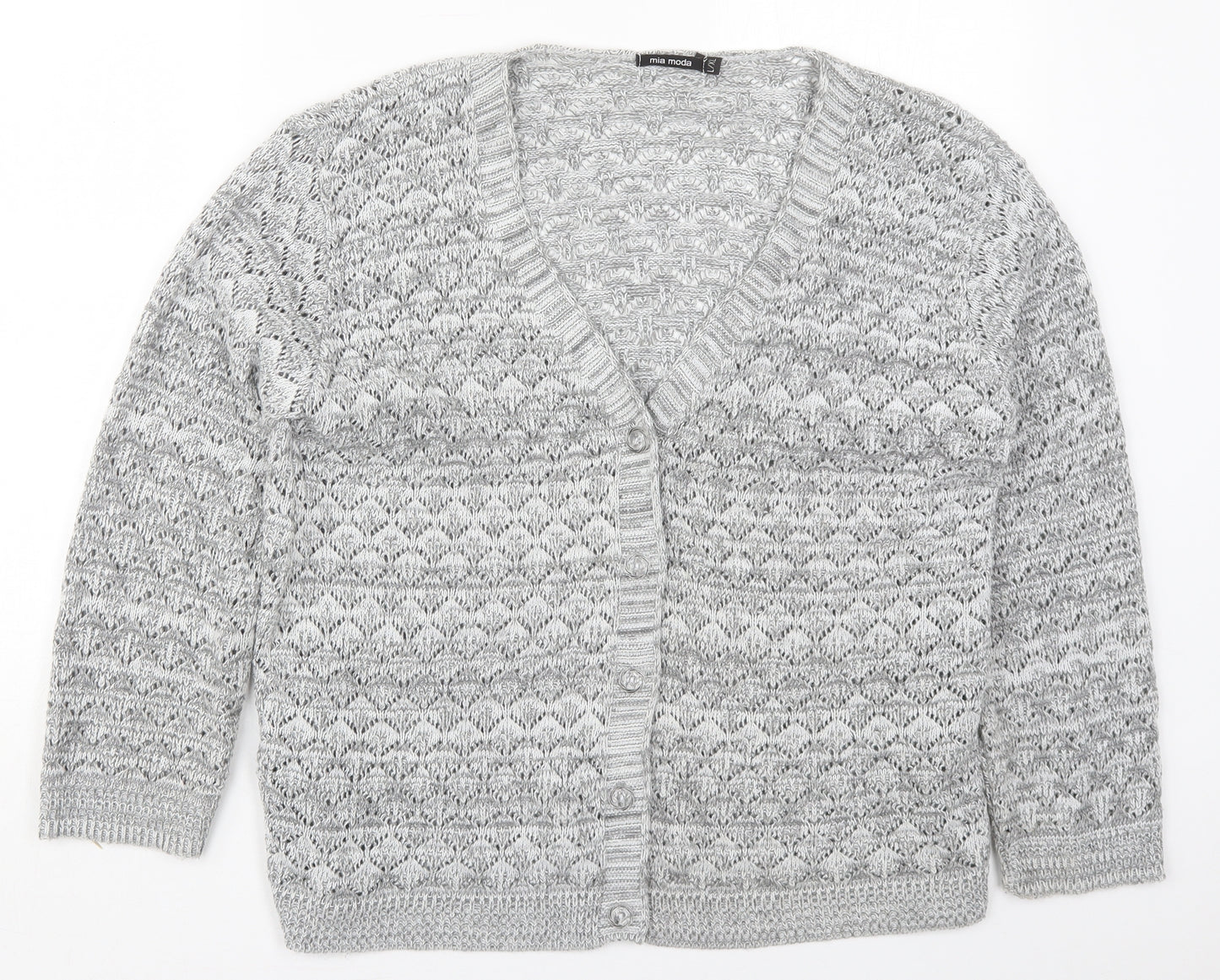 Mia Moda Womens Grey V-Neck  Acrylic Cardigan Jumper Size L