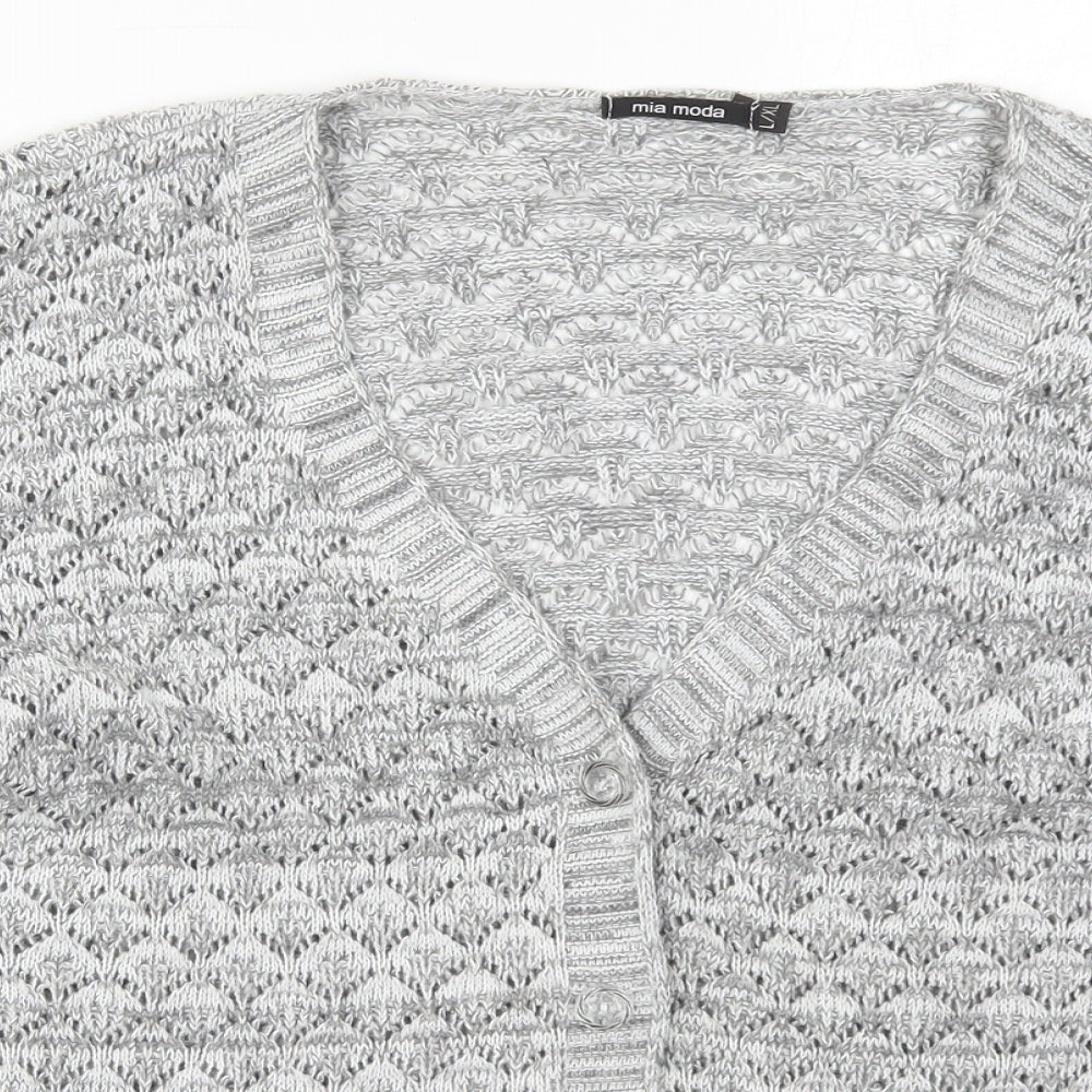 Mia Moda Womens Grey V-Neck  Acrylic Cardigan Jumper Size L