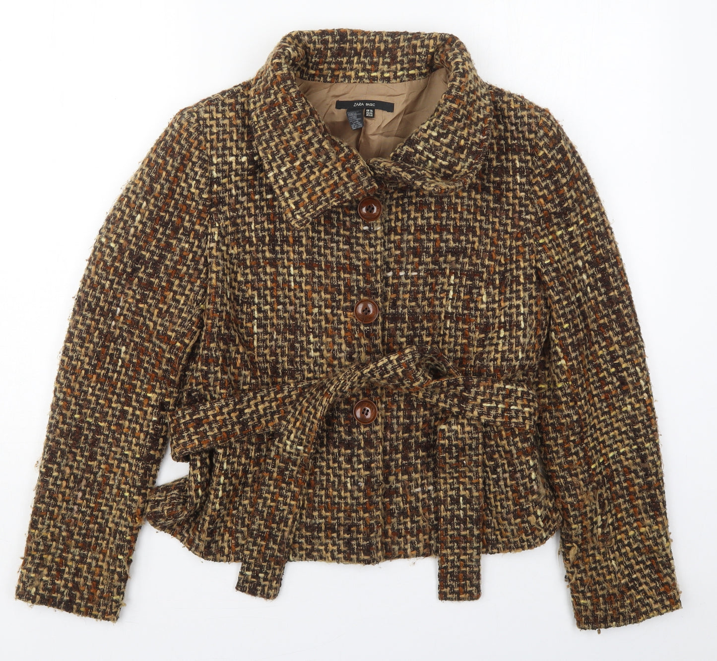 Zara Womens Brown Geometric  Jacket Coat Size XL  Button