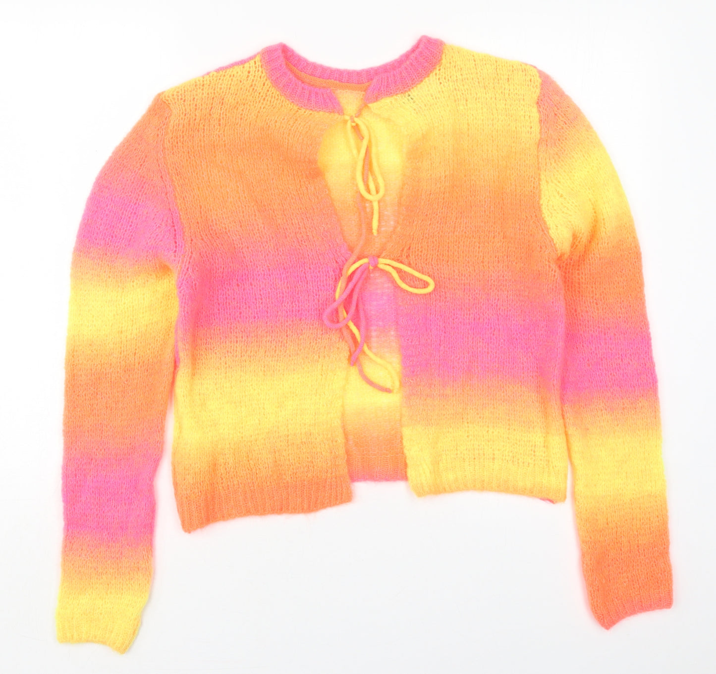 ASOS Womens Pink Crew Neck Striped Acrylic Pullover Jumper Size 16   - Yellow