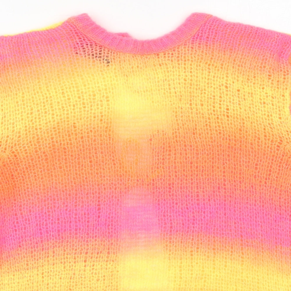 ASOS Womens Pink Crew Neck Striped Acrylic Pullover Jumper Size 16   - Yellow