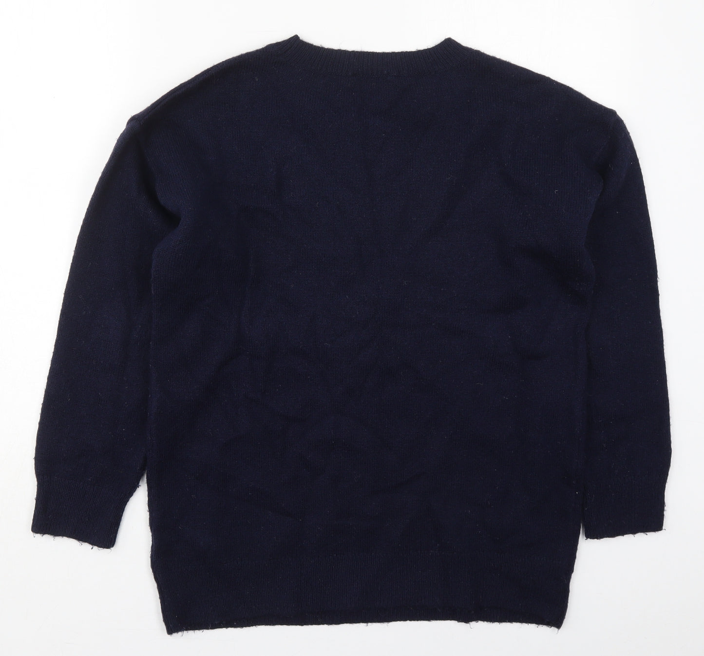 F&F Womens Blue Crew Neck Fair Isle Acrylic Pullover Jumper Size 10