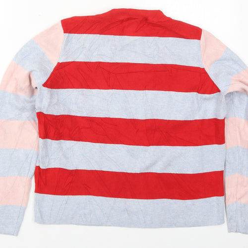 Marks and Spencer Womens Red Crew Neck Striped Viscose Pullover Jumper Size 14   - Grey and Pink