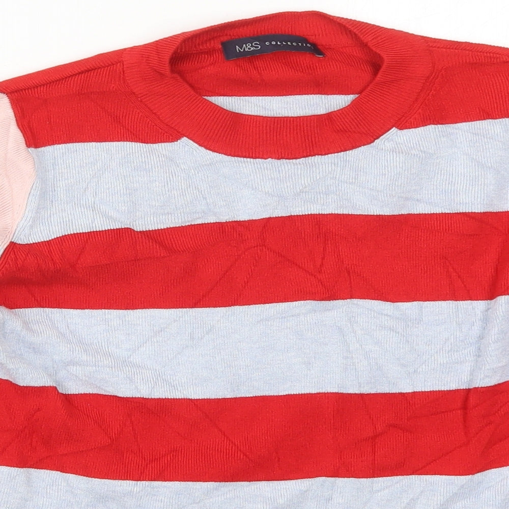 Marks and Spencer Womens Red Crew Neck Striped Viscose Pullover Jumper Size 14   - Grey and Pink