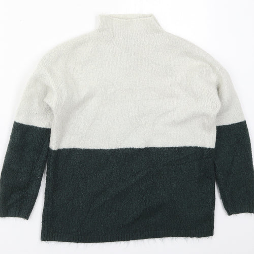 New Look Girls Green Mock Neck Colourblock Acrylic Pullover Jumper Size 12-13 Years  Pullover