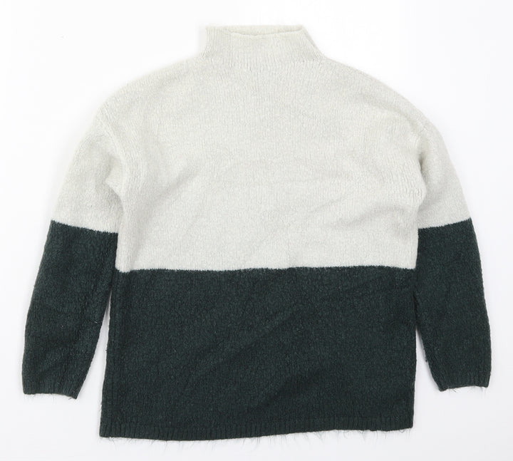 New Look Girls Green Mock Neck Colourblock Acrylic Pullover Jumper Size 12-13 Years Pullover