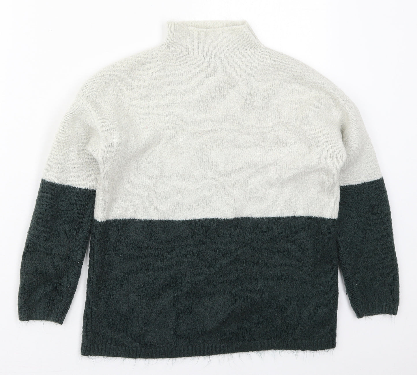 New Look Girls Green Mock Neck Colourblock Acrylic Pullover Jumper Size 12-13 Years  Pullover