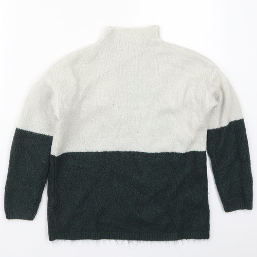 New Look Girls Green Mock Neck Colourblock Acrylic Pullover Jumper Size 12-13 Years  Pullover