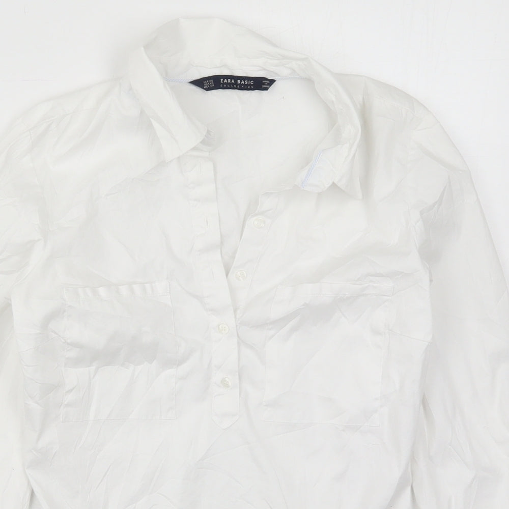 Zara Womens White  Cotton Basic Blouse Size XS V-Neck