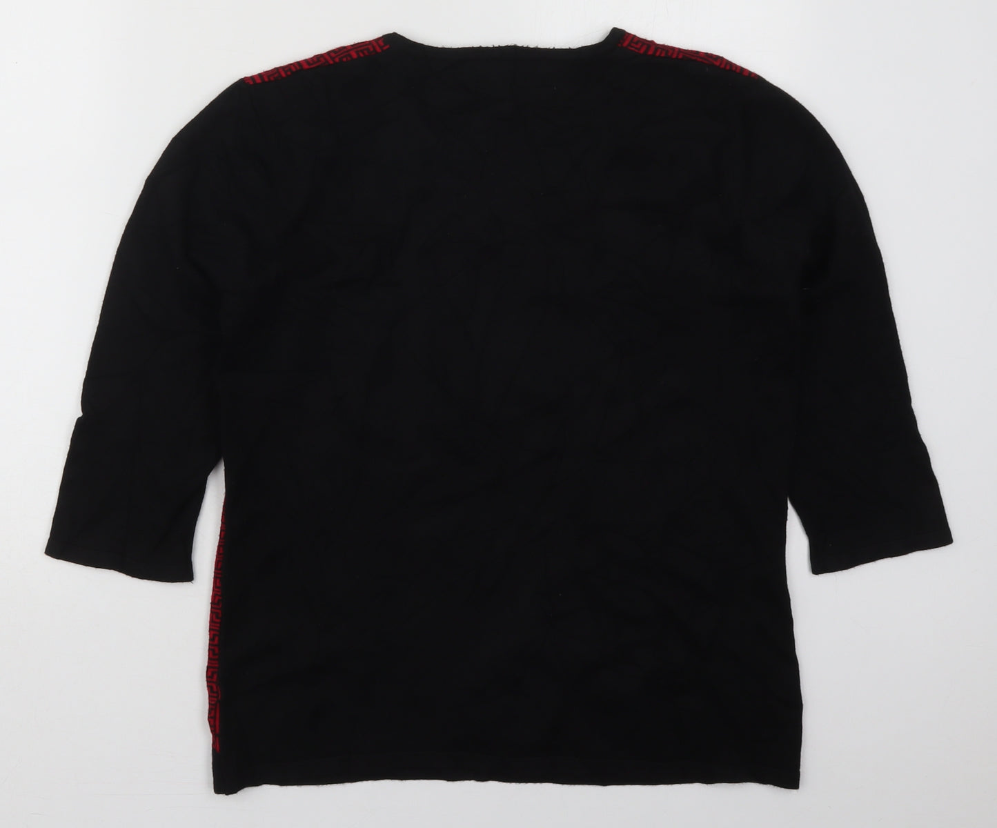 Just Elegance Womens Black Crew Neck Geometric Viscose Pullover Jumper Size XL   - Red