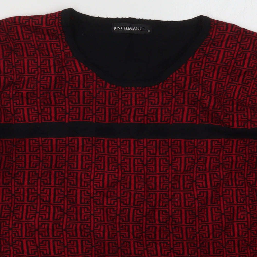 Just Elegance Womens Black Crew Neck Geometric Viscose Pullover Jumper Size XL   - Red