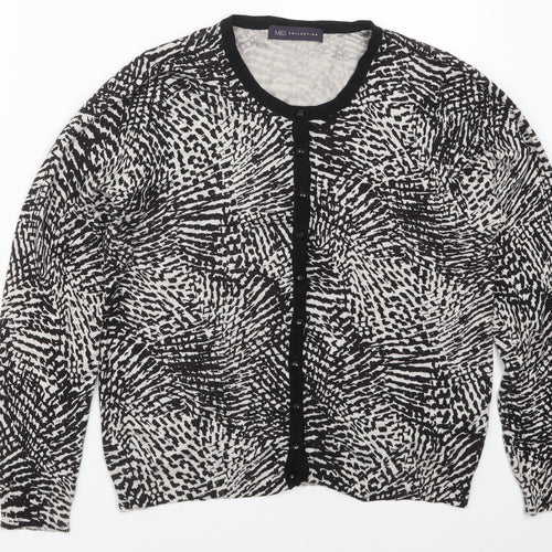Marks and Spencer Womens Black Crew Neck Animal Print Viscose Cardigan Jumper Size 14