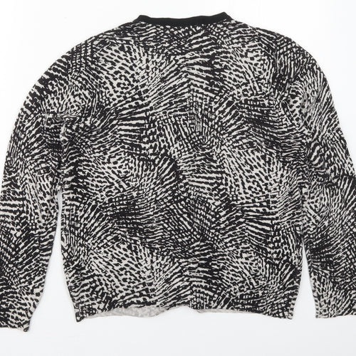 Marks and Spencer Womens Black Crew Neck Animal Print Viscose Cardigan Jumper Size 14