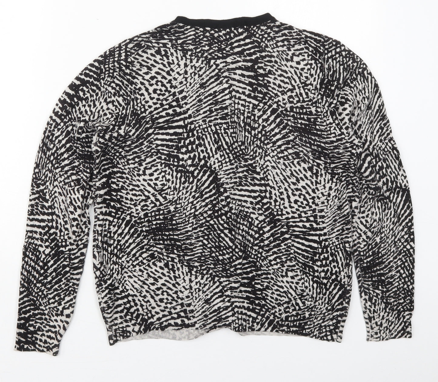 Marks and Spencer Womens Black Crew Neck Animal Print Viscose Cardigan Jumper Size 14