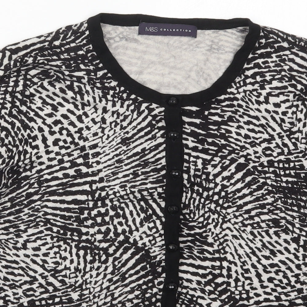Marks and Spencer Womens Black Crew Neck Animal Print Viscose Cardigan Jumper Size 14