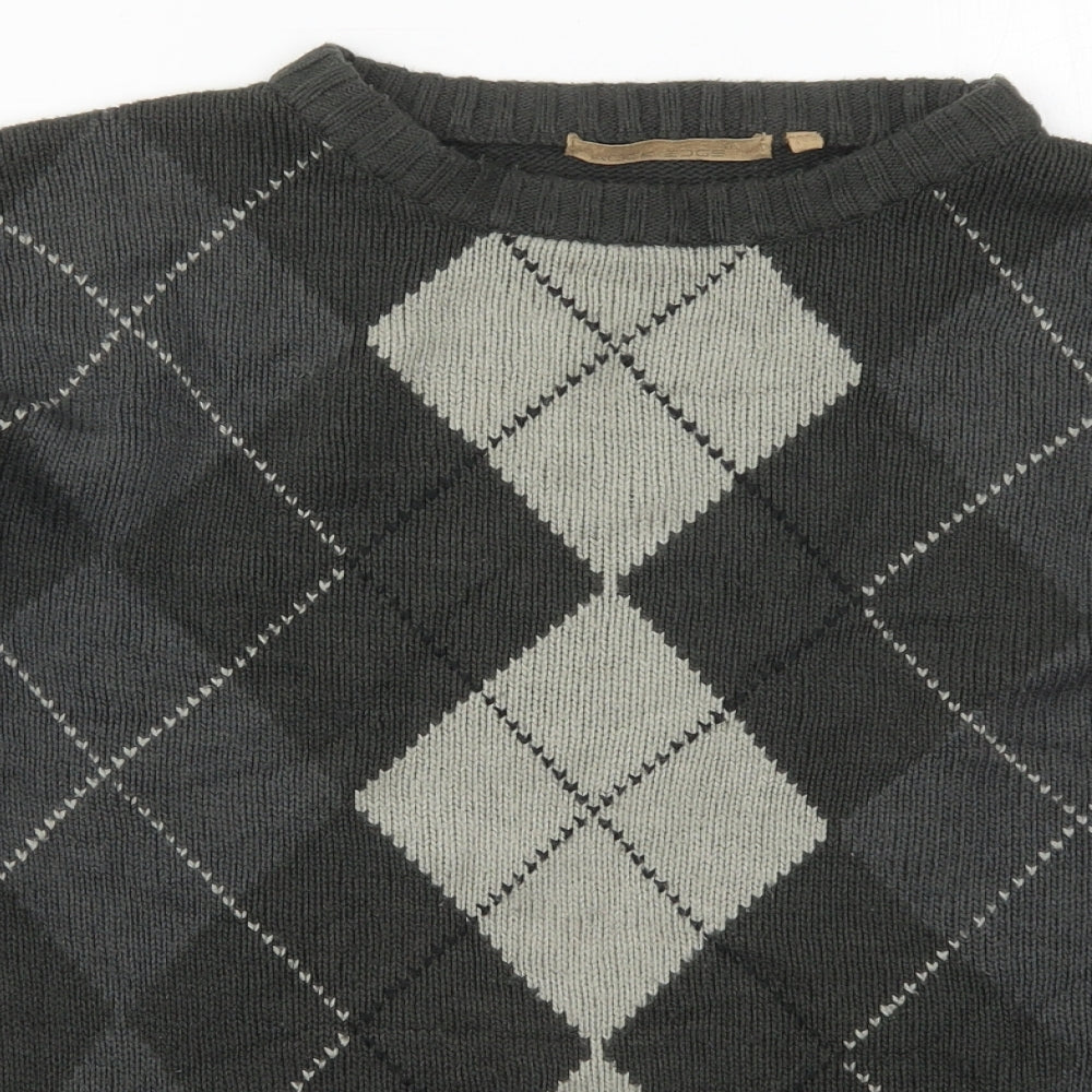 Rock Edge Mens Grey Crew Neck Argyle/Diamond Acrylic Pullover Jumper Size M