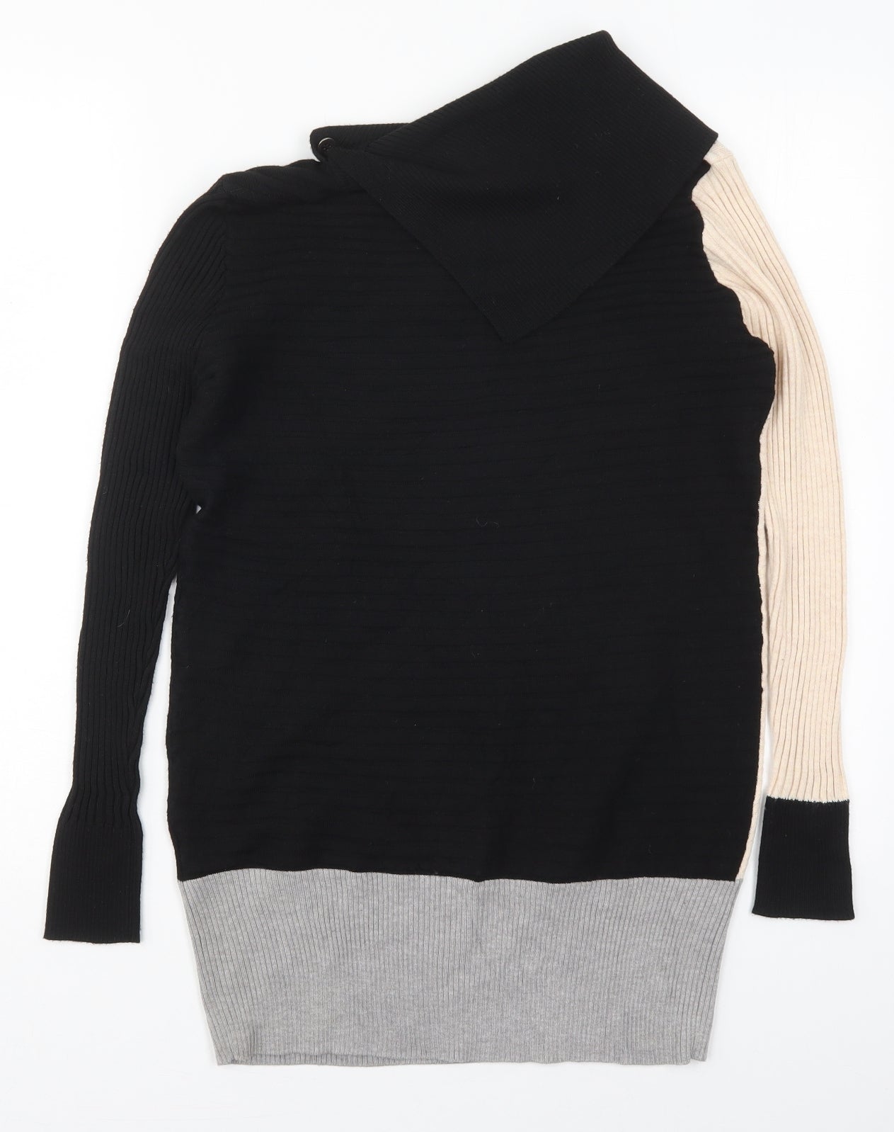 Roman Womens Black Roll Neck  Acrylic Pullover Jumper Size 12   - Beige Colour Block