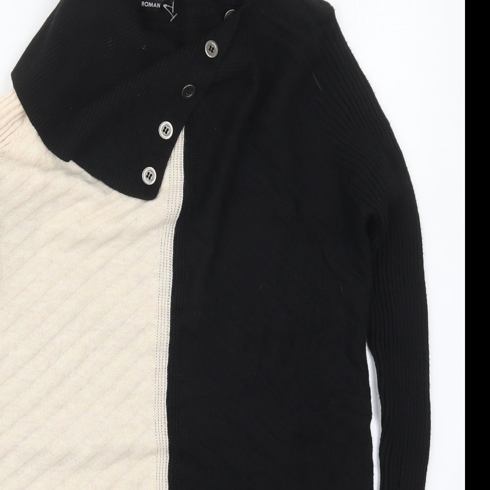Roman Womens Black Roll Neck  Acrylic Pullover Jumper Size 12   - Beige Colour Block
