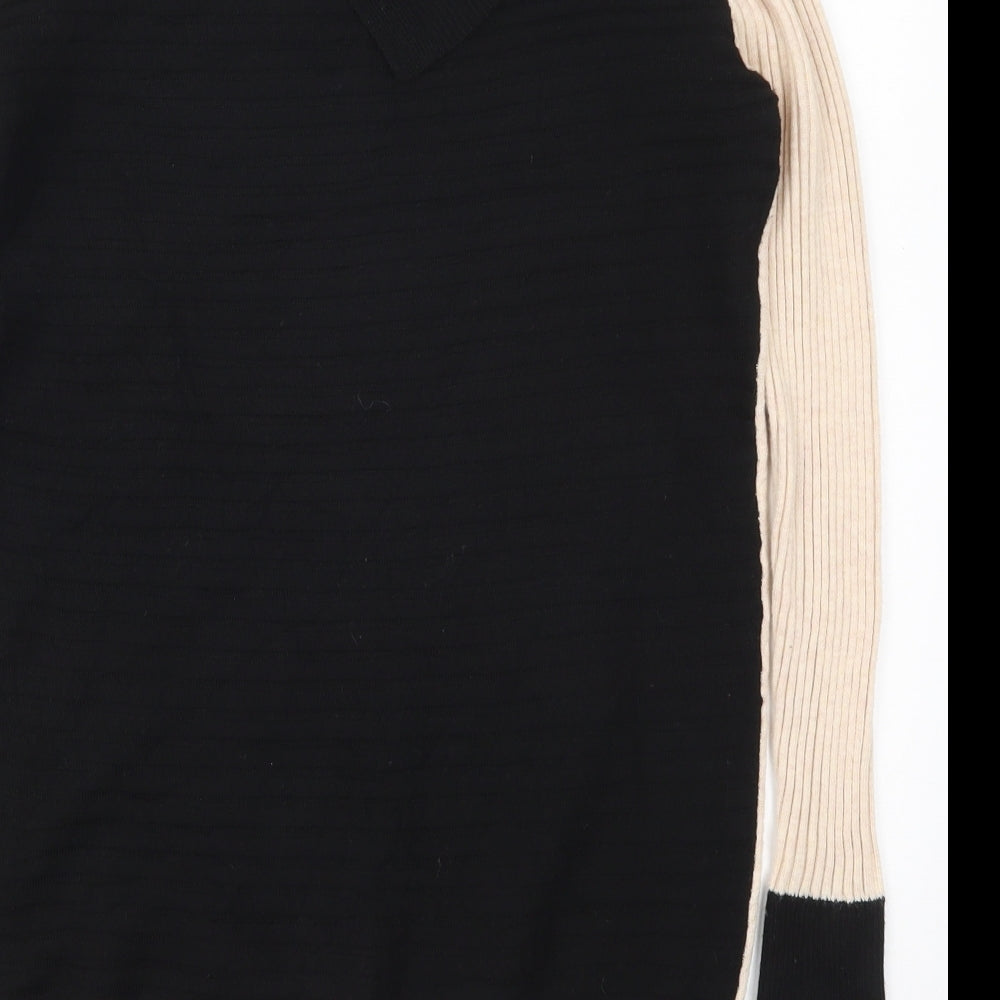 Roman Womens Black Roll Neck  Acrylic Pullover Jumper Size 12   - Beige Colour Block