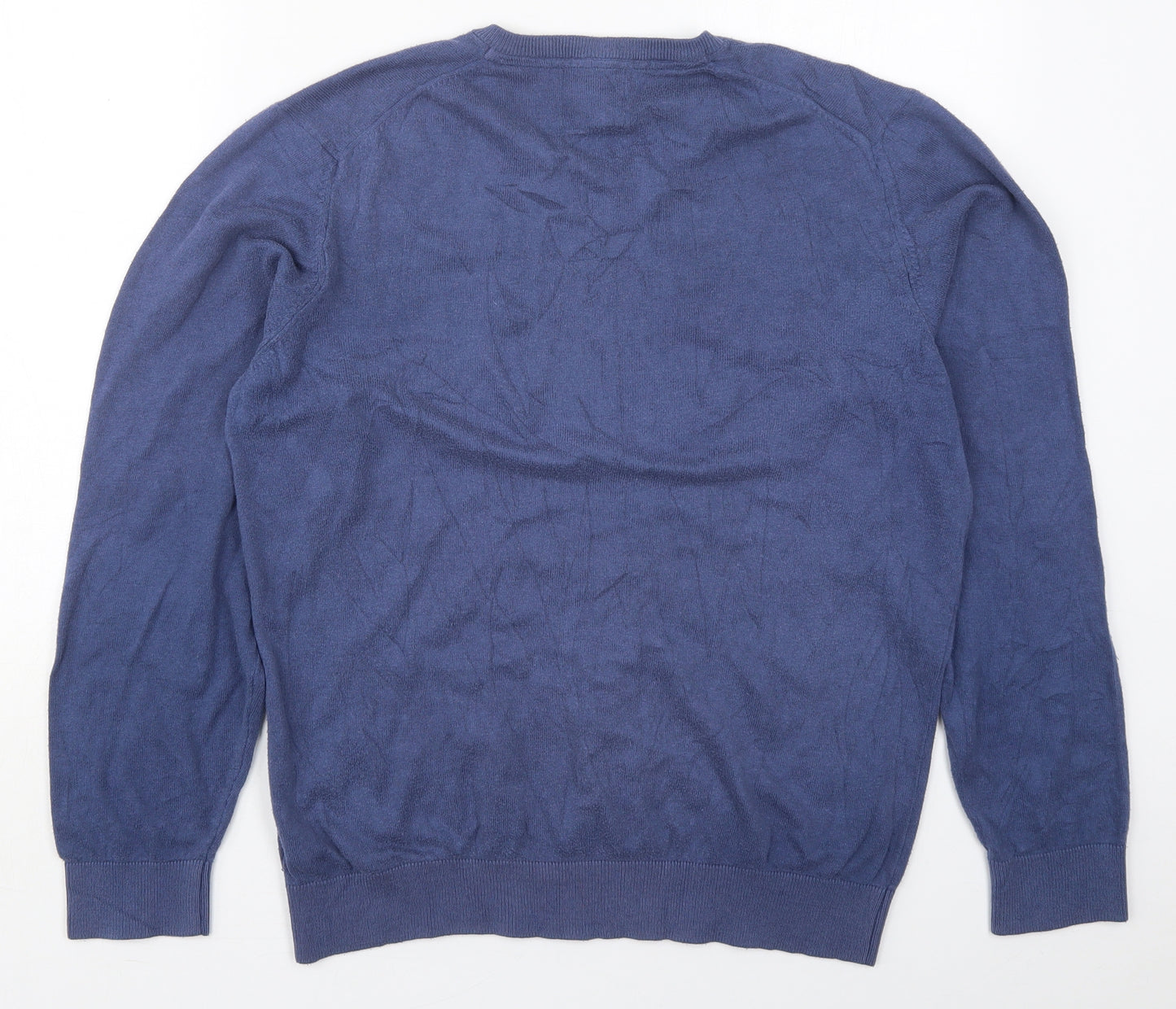 Marks and Spencer Mens Blue V-Neck  Cotton Pullover Jumper Size XL