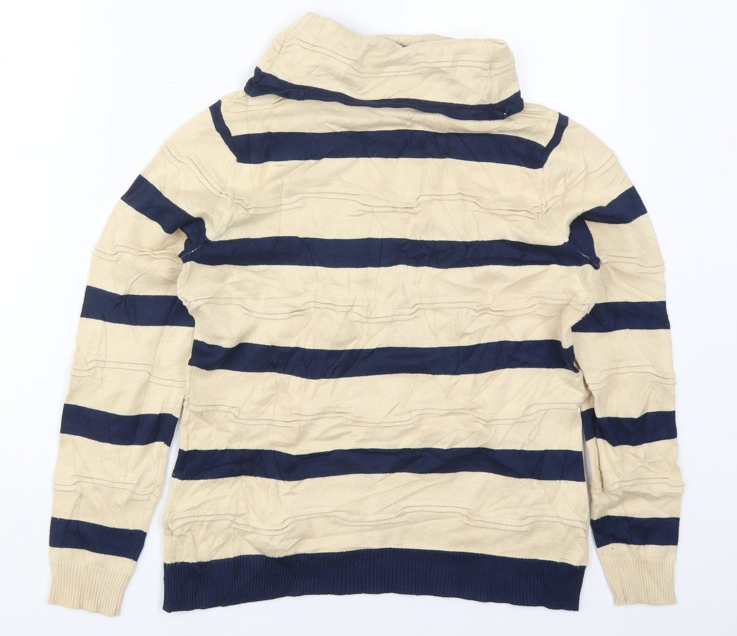 Eureca Womens Beige Roll Neck Striped Viscose Pullover Jumper Size 12