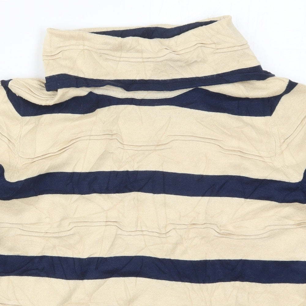 Eureca Womens Beige Roll Neck Striped Viscose Pullover Jumper Size 12