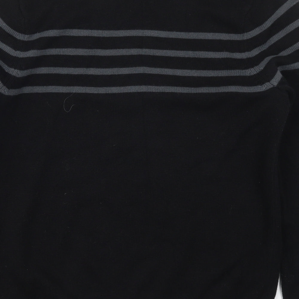 Denver Hayes Mens Black Crew Neck Striped Acrylic Pullover Jumper Size S