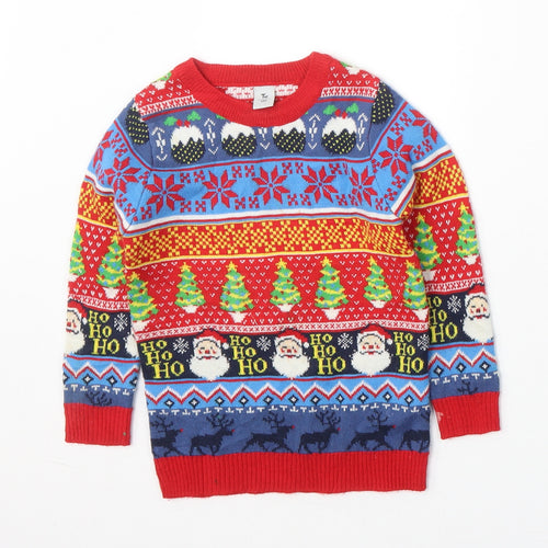 TU Boys Multicoloured Crew Neck Geometric Acrylic Pullover Jumper Size 3 Years  Pullover - Christmas Prints