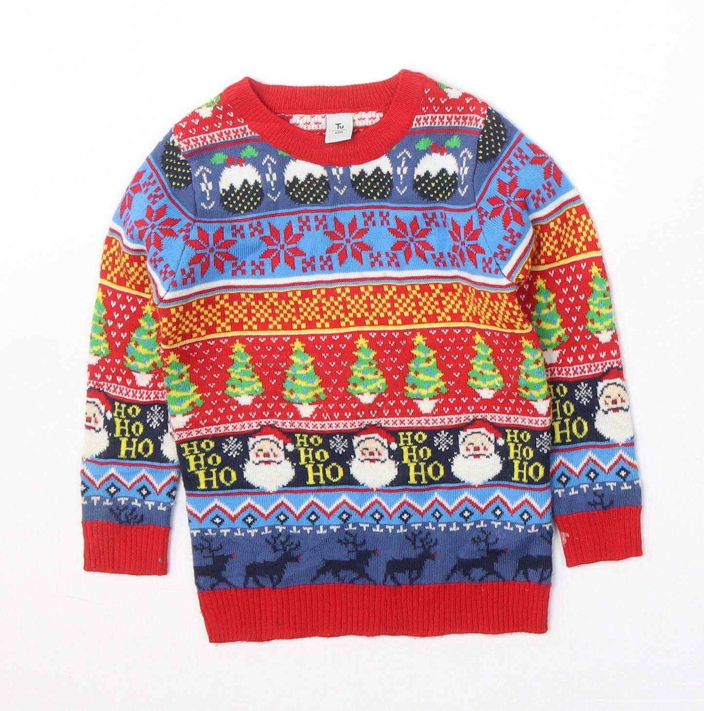 TU Boys Multicoloured Crew Neck Geometric Acrylic Pullover Jumper Size 3 Years  Pullover - Christmas Prints