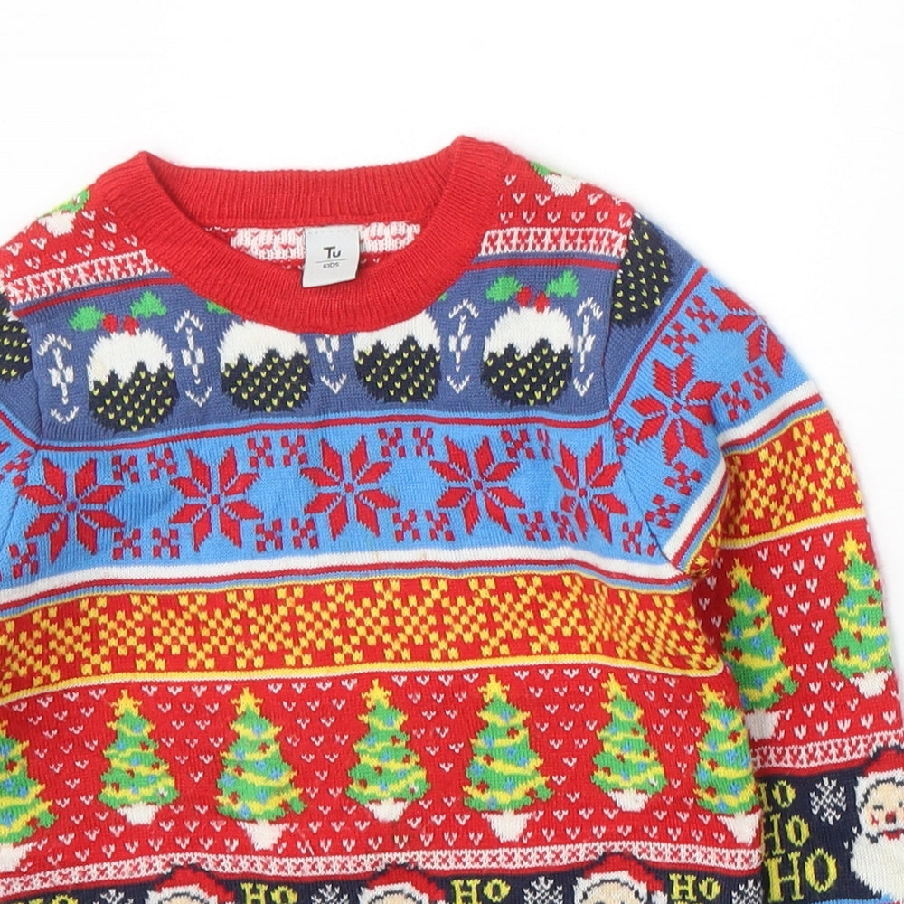 TU Boys Multicoloured Crew Neck Geometric Acrylic Pullover Jumper Size 3 Years  Pullover - Christmas Prints