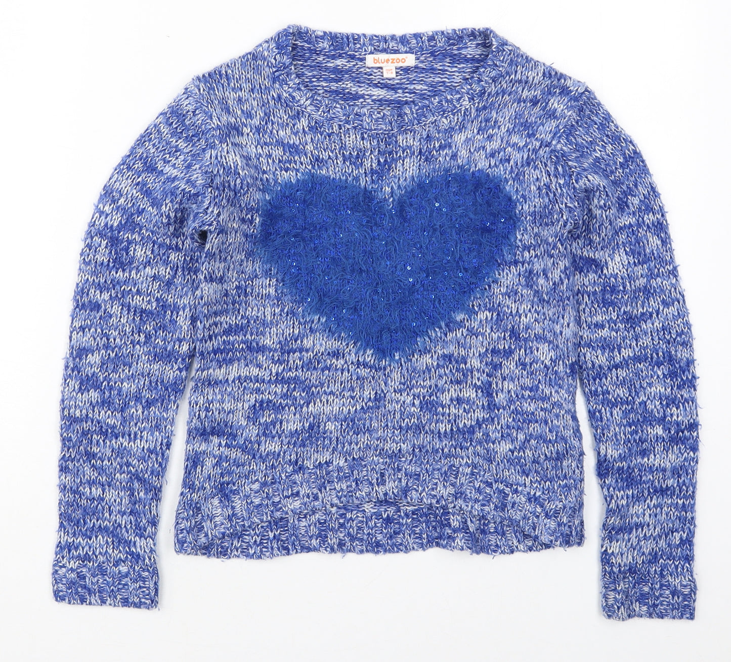 Blue Zoo Girls Blue Crew Neck  Acrylic Pullover Jumper Size 7-8 Years  Pullover - Heart
