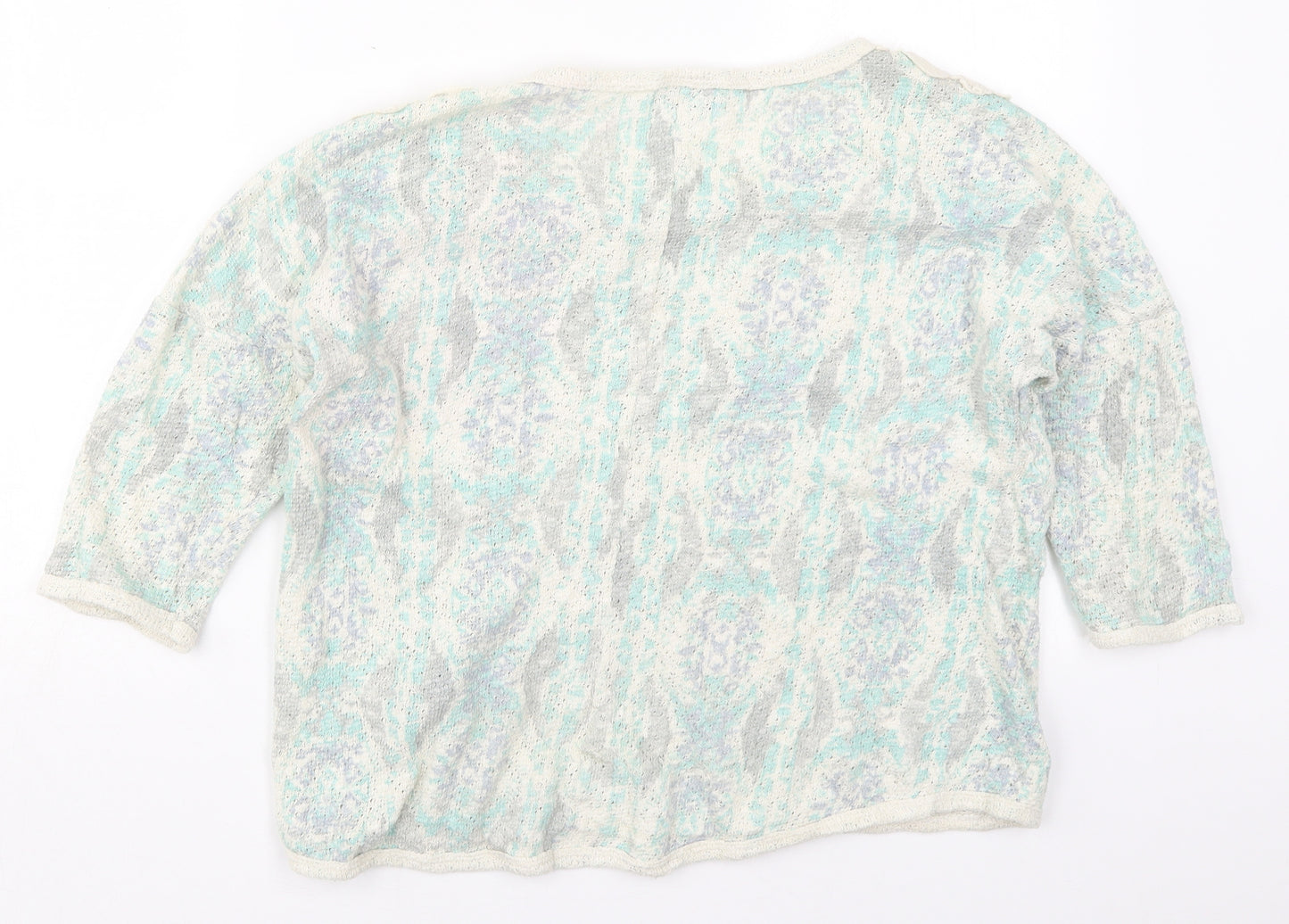 Pull & Bear Womens Green Round Neck Geometric Cotton Pullover Jumper Size M