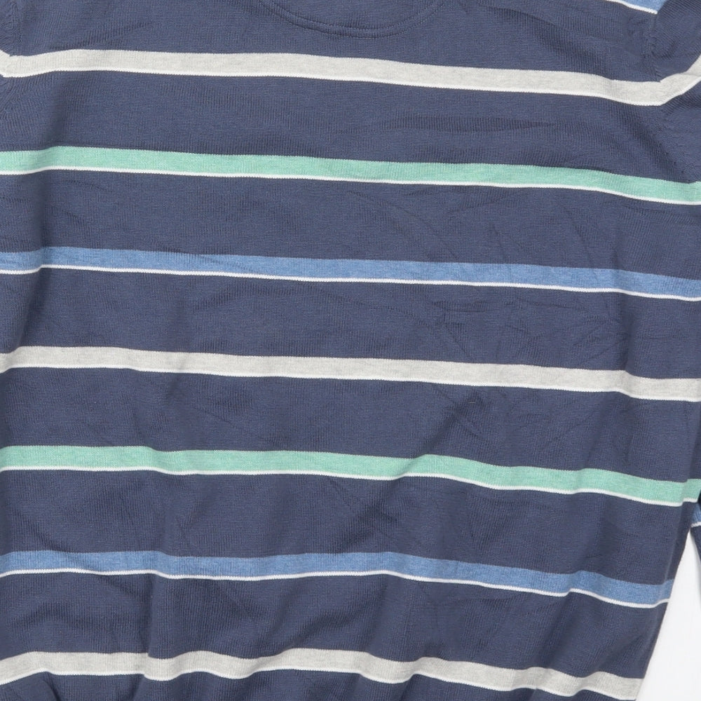 Atlantic Bay Mens Blue Crew Neck Striped Cotton Pullover Jumper Size L
