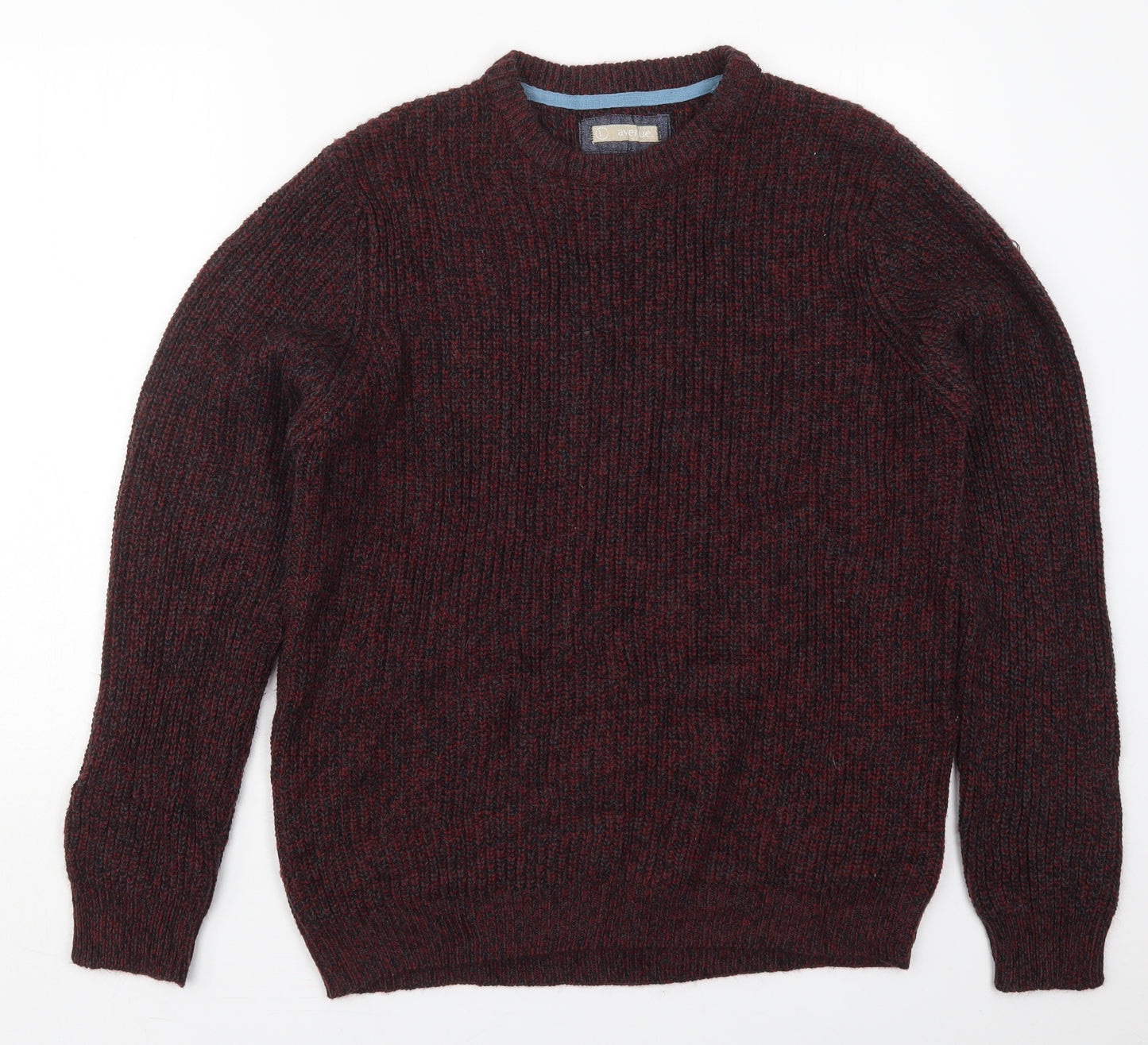 Avenue Mens Red Crew Neck  Acrylic Pullover Jumper Size L   - Burgundy