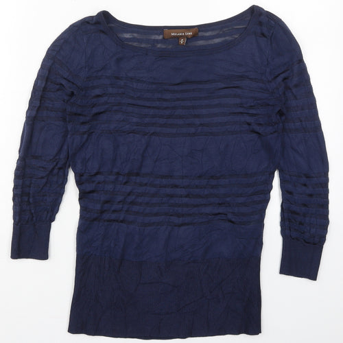 Melanie Lyne Womens Blue Boat Neck Striped Nylon Pullover Jumper Size S