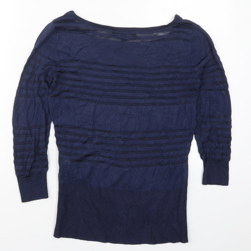 Melanie Lyne Womens Blue Boat Neck Striped Nylon Pullover Jumper Size S