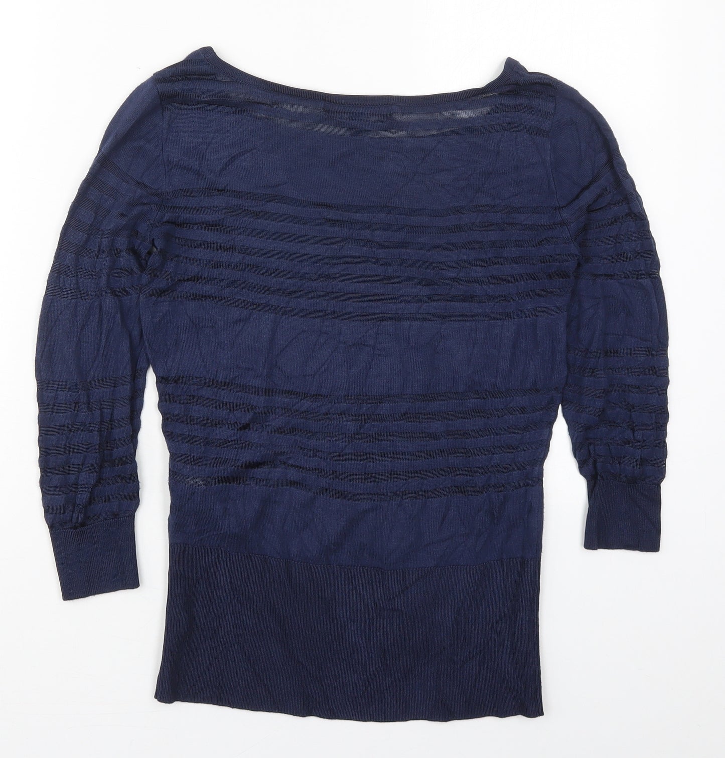 Melanie Lyne Womens Blue Boat Neck Striped Nylon Pullover Jumper Size S