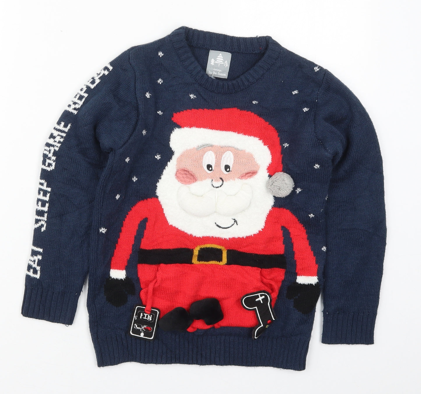 George Boys Blue Crew Neck  Acrylic Pullover Jumper Size 7-8 Years  Pullover - Gaming Santa