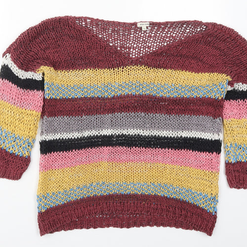 River Island Womens Multicoloured V-Neck Striped Polyester Pullover Jumper Size 10