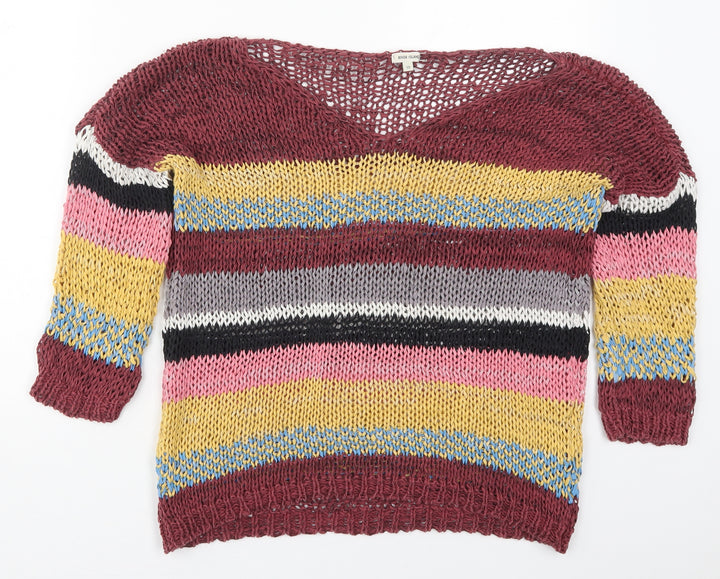 River Island Womens Multicoloured V-Neck Striped Polyester Pullover Jumper Size 10