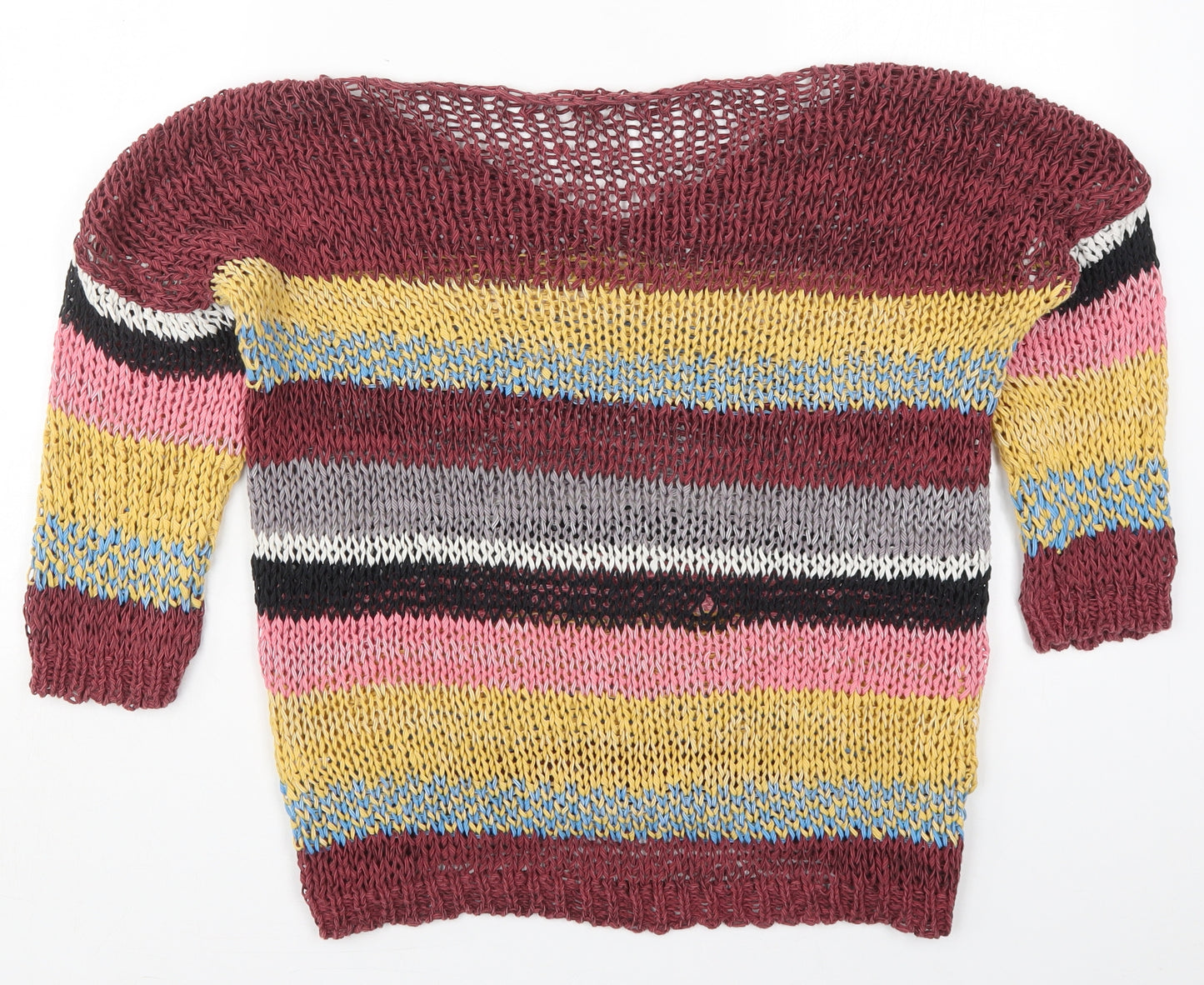 River Island Womens Multicoloured V-Neck Striped Polyester Pullover Jumper Size 10