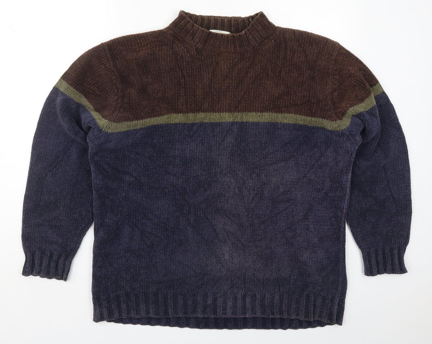 Marks and Spencer Mens Blue Crew Neck  Cotton Pullover Jumper Size L   - Brown