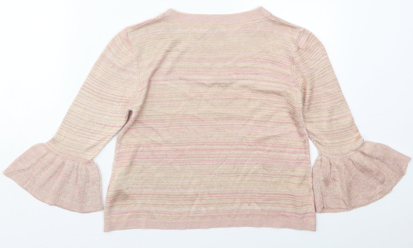 Marks and Spencer Womens Pink Crew Neck Striped Polyester Pullover Jumper Size 8