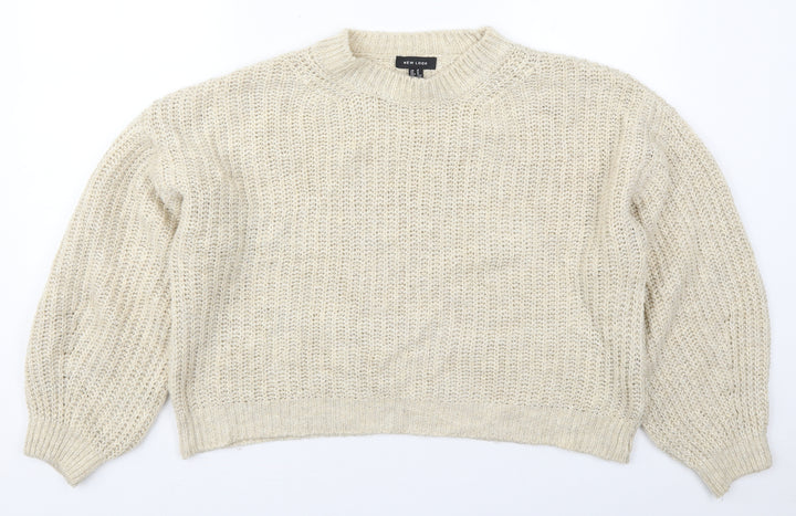 New Look Womens Beige Crew Neck Acrylic Pullover Jumper Size M