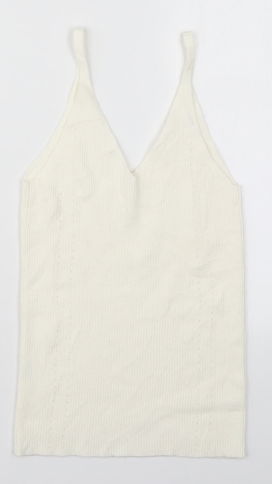 Oshyo Womens White  Viscose Basic Tank Size M V-Neck