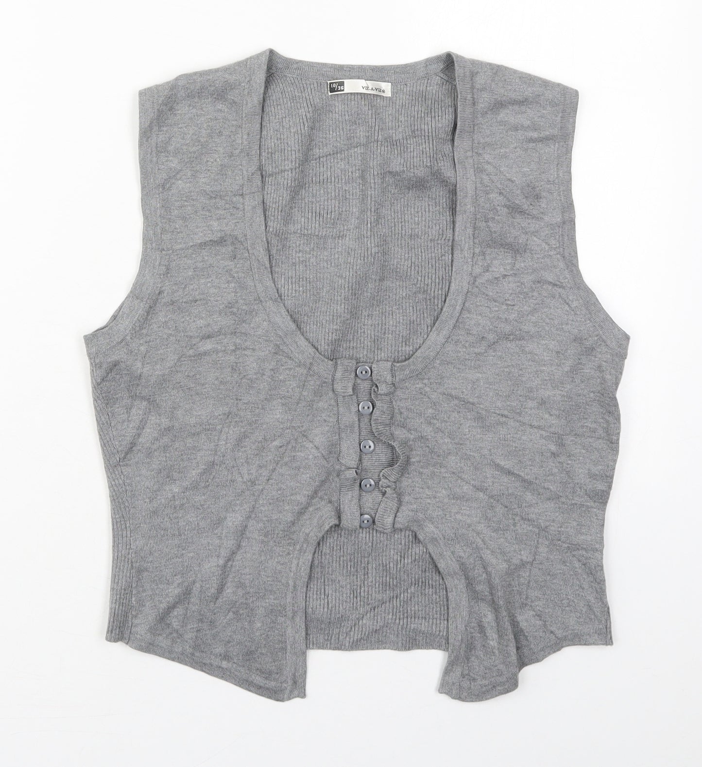 Viz-A-Viz Womens Grey  Viscose Basic Tank Size 10 Scoop Neck