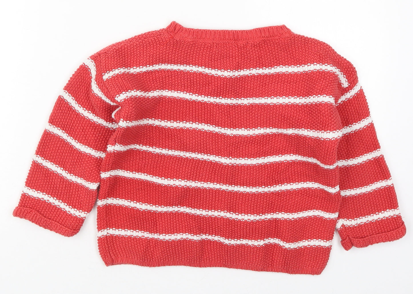 Marks and Spencer Boys Red Crew Neck Striped Cotton Pullover Jumper Size 8-9 Years  Pullover