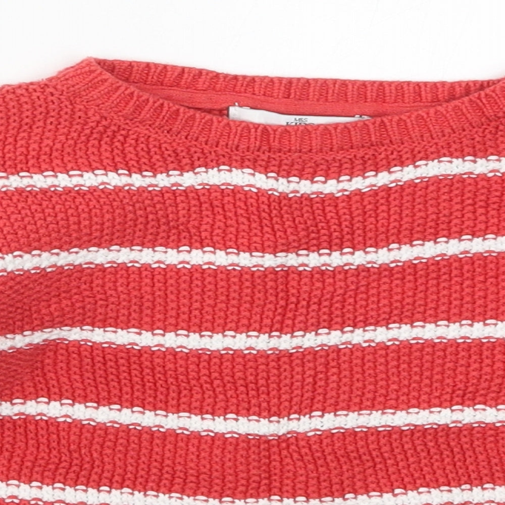 Marks and Spencer Boys Red Crew Neck Striped Cotton Pullover Jumper Size 8-9 Years  Pullover