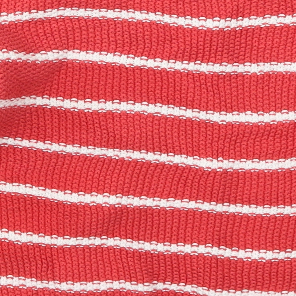 Marks and Spencer Boys Red Crew Neck Striped Cotton Pullover Jumper Size 8-9 Years  Pullover